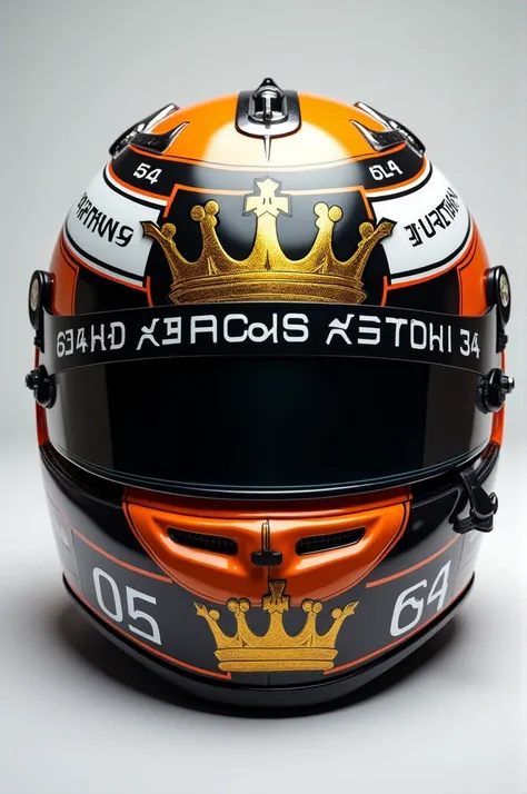 An f1 helmet,  I want a design on the helmet with the shape of a crown on the front of the helmet and on the sides like number 64 