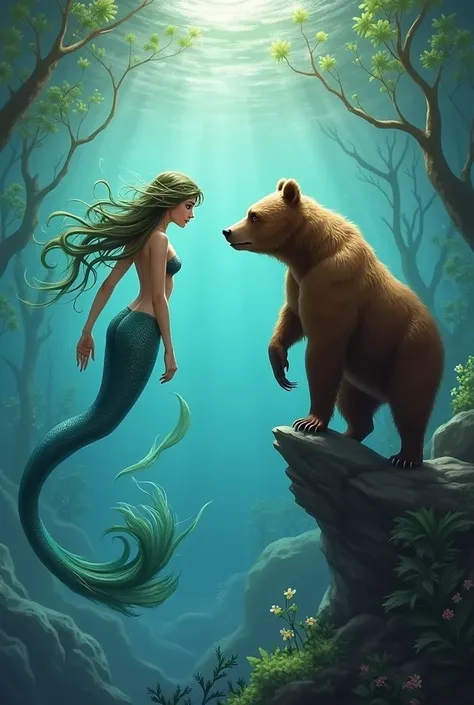 A mermaid and a brown bear 