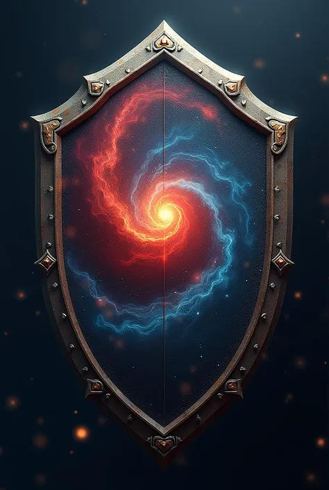 Old style wide shield with a red and blue nebula inside