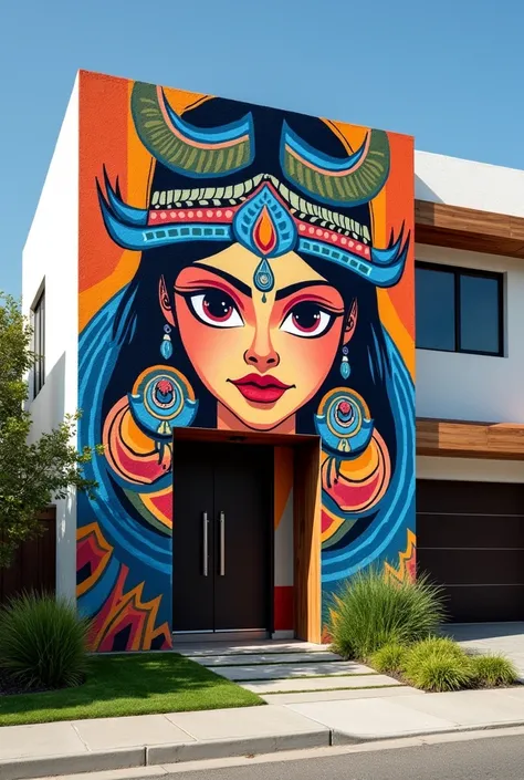 Modern house mural with Nutabe indigenous face