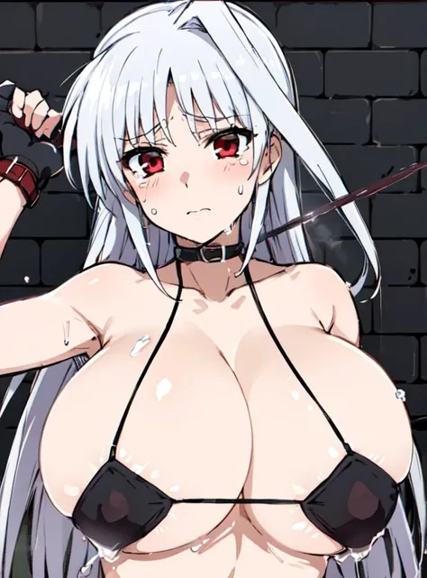 masterpiece,top-quality,reinforce eins,heroine of magical girl lyrical nanoha,1girl,solo,silver hair,long hair, outside splash hair,red eyes,large breasts, perfect body,beauty,very huge breasts,narrow waist,bust size is 140cm over,sexy,soaked,seductive ani...