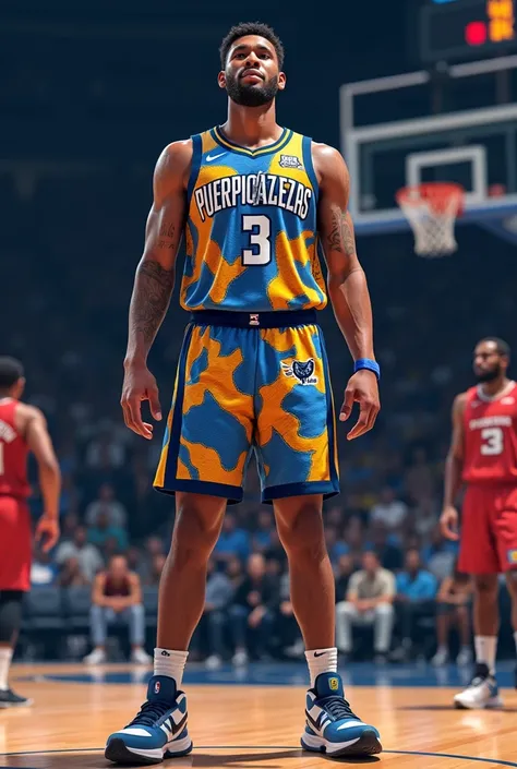 A uniform with the design of the Memphis Grizzlies basketball team, City edition, season 21, without the bear logo, and in front it says Puerto Cabezas with the number 3 and in the back it says Chow