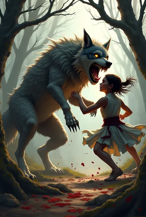 Wolf and girl fight scene 