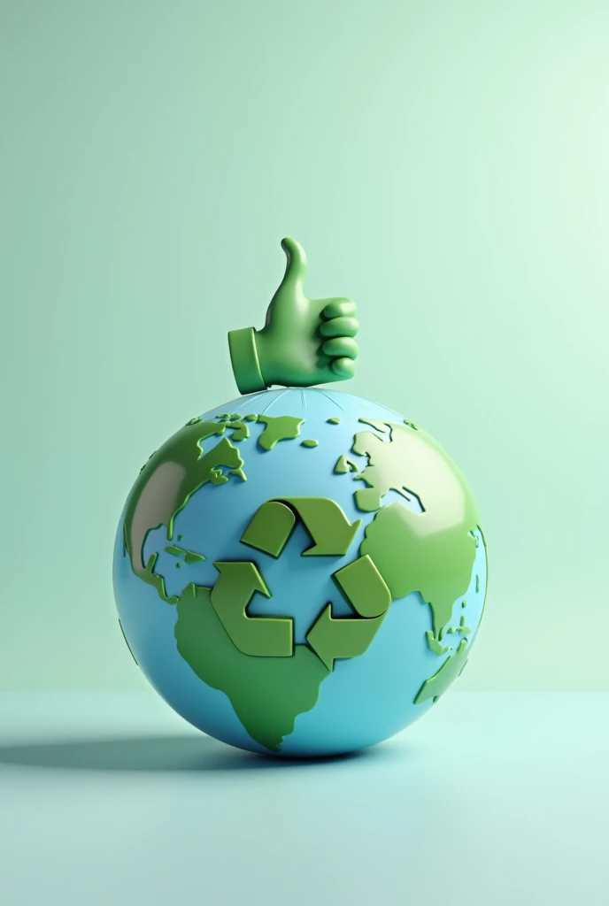 planet earth with recycling symbol raising thumb in approval symbol
