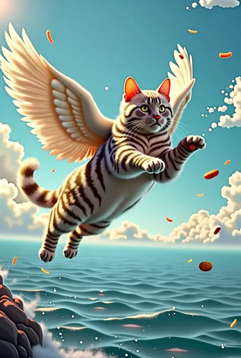 British Cat flies high on woolen wings over the sea of Whiskas