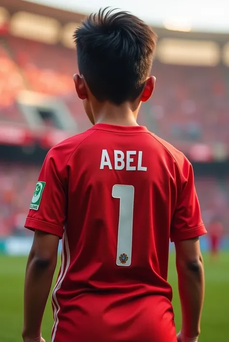 A boy with the name Abel on the back of the Peruvian national team&#39;s polo shirt