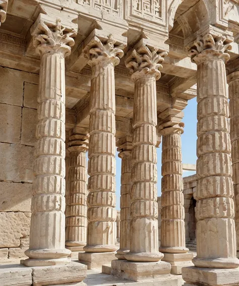 a detailed ancient greek temple, detailed architectural columns, intricate stonework, dramatic lighting, epic scale, photorealis...