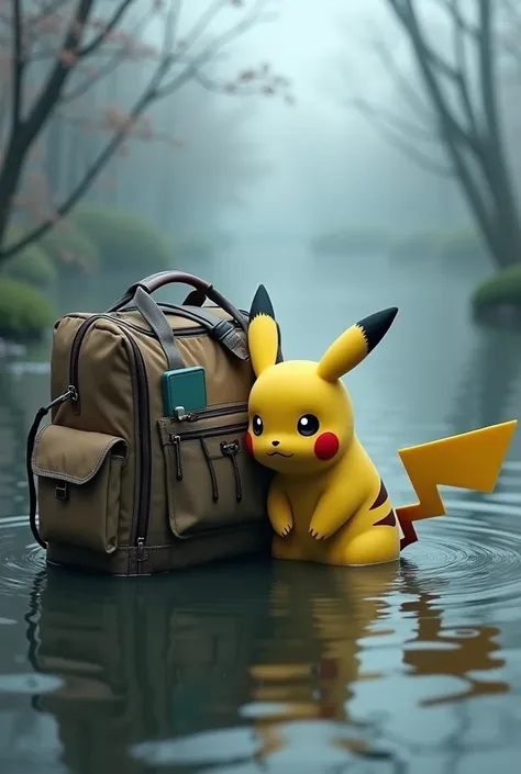 drawing Survival bag on the flood beside Pikachu
