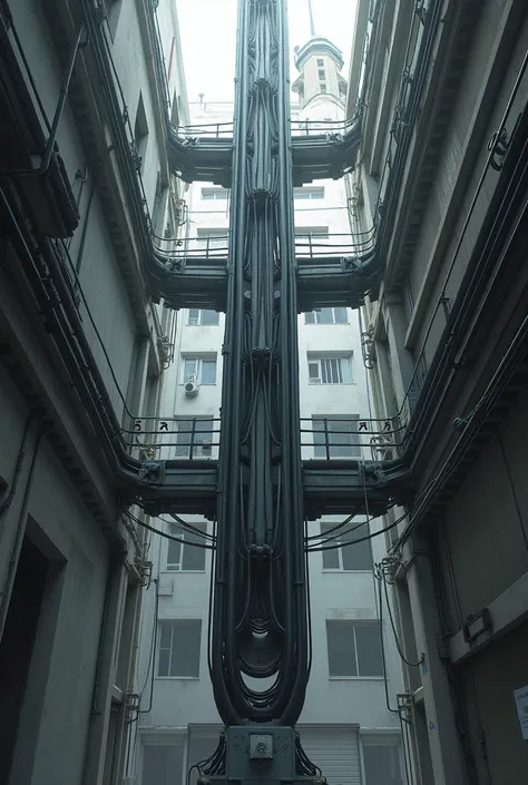  Image of cables running up a vertical conduit or cable tower between different floors.  a little more realistic
