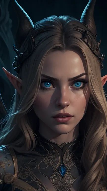 a young and delicate female elf trapped by a tentacle creature,1girl,detailed face,beautiful detailed eyes,beautiful detailed lips,elegant fantasy elf,horns,long hair,detailed intricate clothing,tentacles,dark fantasy,dramatic lighting,moody atmosphere,cin...