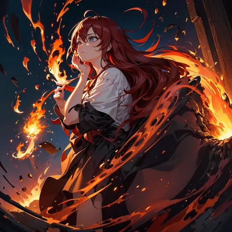 flaming eye,1girl,The finest details、Perfect Anatomy、(((Highest quality、Masterpiece、Official Art、Super detailed、Award-winning works、Delicate hair、The best composition)))、Anime Style、power of fire、The most beautiful fire art in the world、Fire splashes risin...