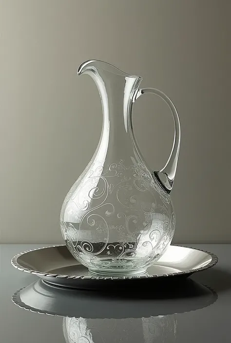 Dutch Still Lifе,reflection of a metal tray, and a glass jug with patterns is reflected on it 