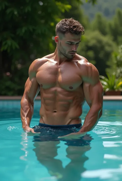 beautiful Ukrainian male bodybuilders nude posing in the swimming pool