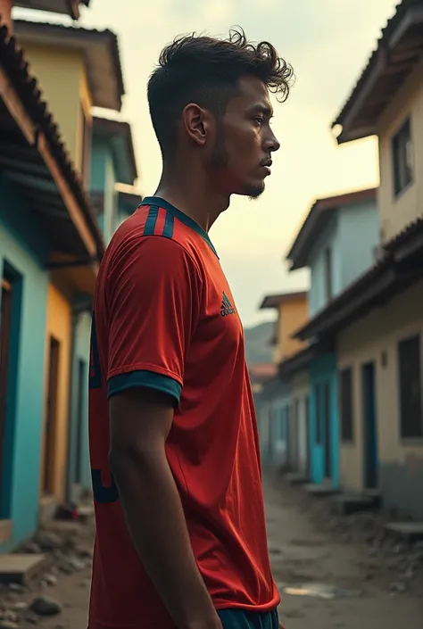 A profile picture with the name written crias with a brand new maloca +18 from the favela with a Flamengo shirt on his shoulder with his back turned away