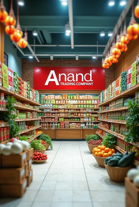 Create business card for Anand Trading Compony which is grocery store and supermarket contact number is +91 73888 80085 and address is sambhajinagar bhingar ahmednagar 