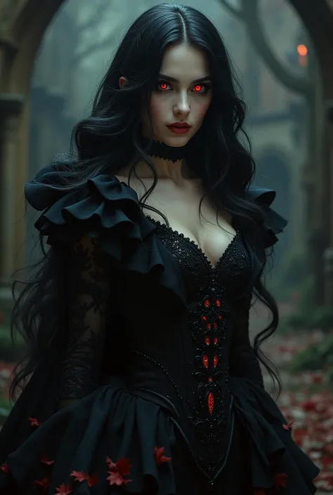 The vampire princess has blood-red eyes and is so elegant and unique. Her hair is especially beautiful.