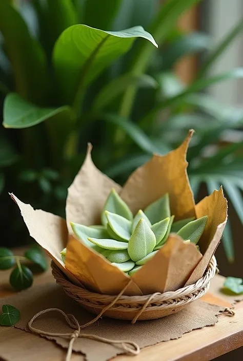 packaging made of dried leaves processed 
