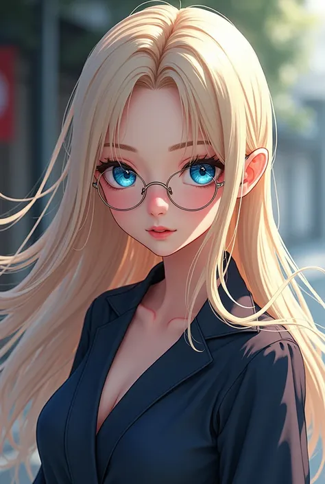 アニメ, beautiful girl with glasses, blue eyes with long, blonde hair, ninja
