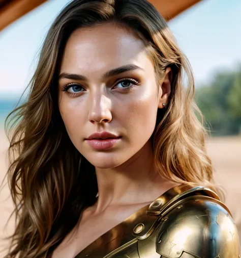 Gal Gadot, angel, armor gold (masterpiece, best quality, high resolution:1.4), 1girl, angel, skin pores texture, Hair blonde, HD , Photography, movie, cinematic, full Body, Realistic, (8k, RAW photo, best quality, masterpiece:1.2), (realistic, photo-realis...