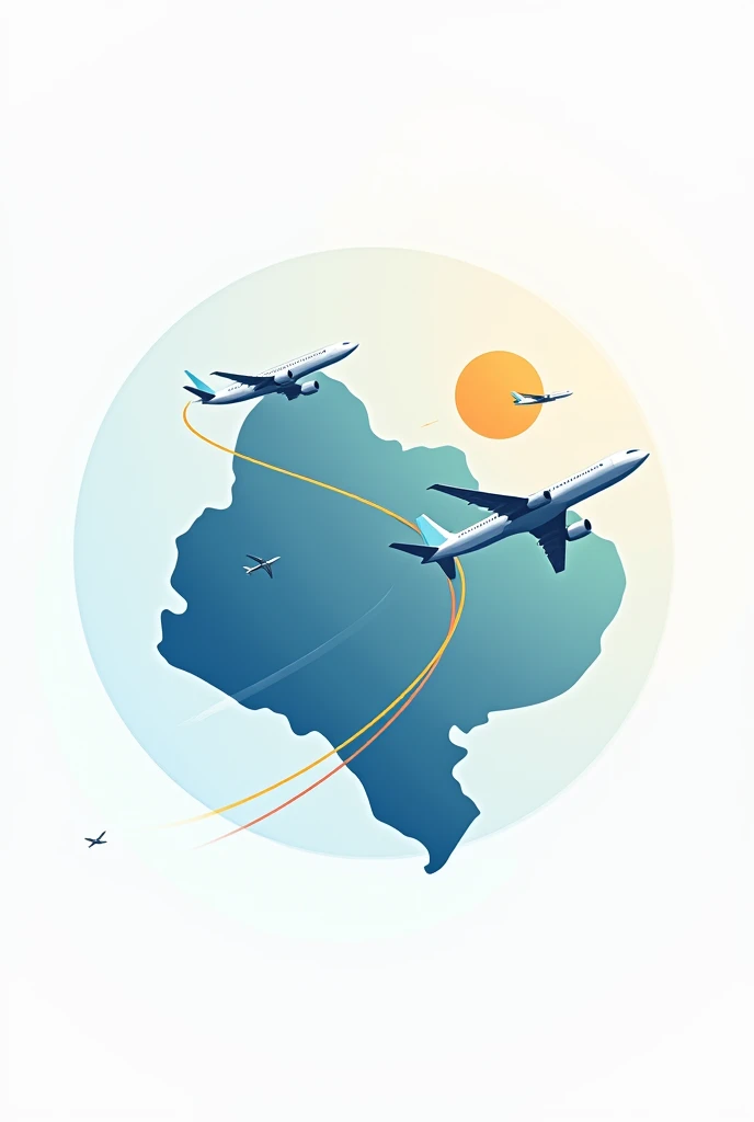 Image of the Ecuadorian map with airplanes flying over it with flight routes as a logo for an app, without circular background
