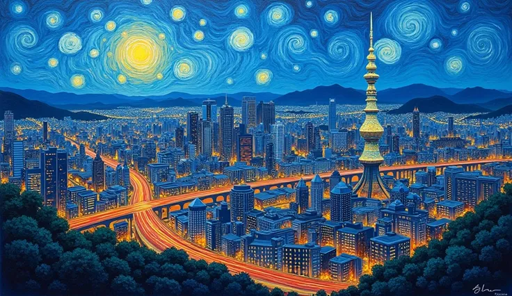 Seoul cityscape painted by van gh