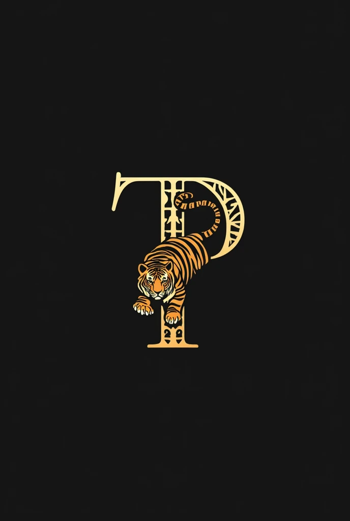 Create me a logo with the letter T and P that is minimalist and modern, The logo is inspiring for a fashion brand and has a tiger in gold and black colors., that the letters are seen more and have more presence 