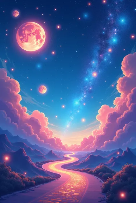 Cartoon animation gelexy Star moon background  magaclly road