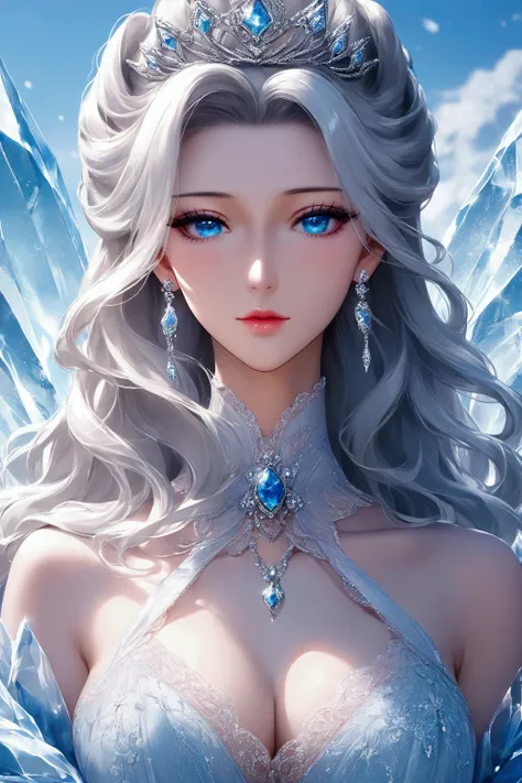 score_9, score_8_wonderful, score_7_wonderful,非常にbeautiful女性の顔,Dark fantasy,Ice Queen,(Pure white skin),(snow-white lips),Mature Woman,anime,Unreal beauty,Captivating eyes,beautiful化粧,(Deep blue eyes),Ice Dress,Delicate decoration,Lavish Decoration,(master...