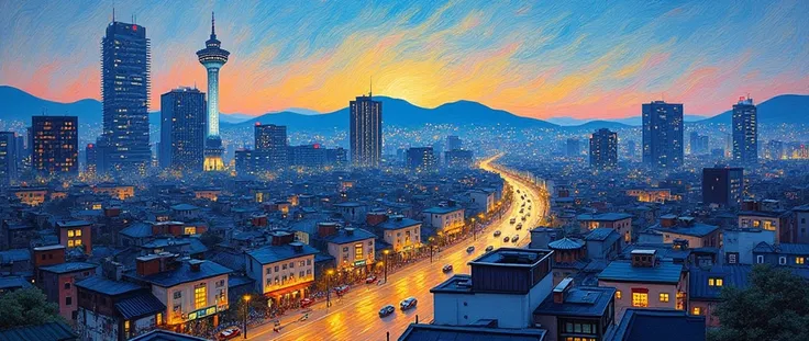 Korea seoul cityscape painted by van gogh