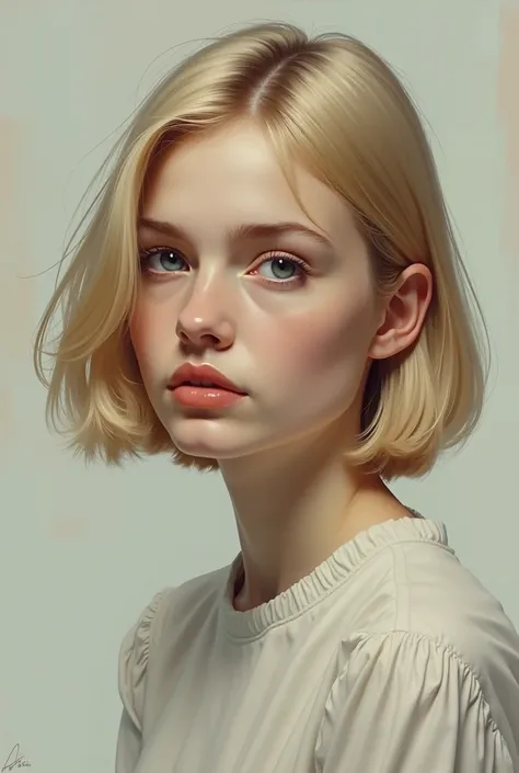 art of a Russian girl with a hairstyle of a square with blond hair who dreams