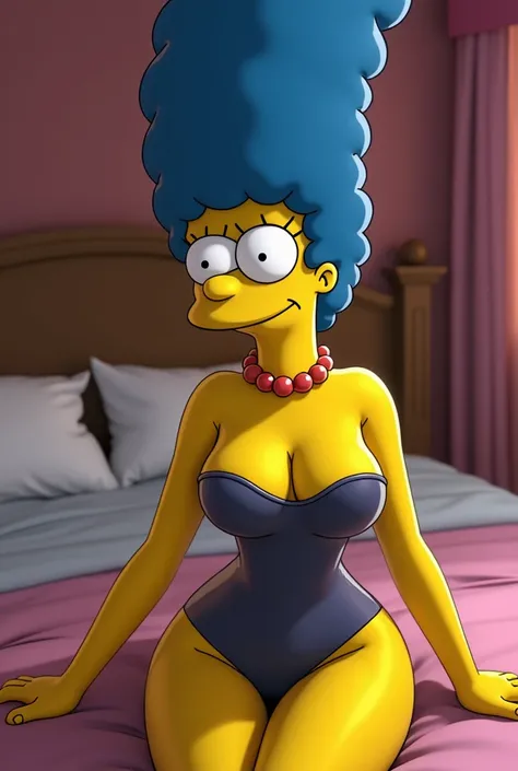 Marge simpson tight dress, thin in bed with open legs toons sexy smile natural lips opening the legs showing thong and buttocks