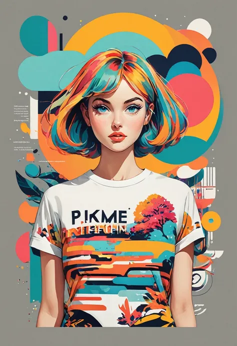 "Act like a graphic designer specializing in fashion prints. Your task is to create original artwork to be printed on t-shirts.. Art should combine elements of modern styles, retro and minimalist, using simple shapes, striking colors, and typography that r...