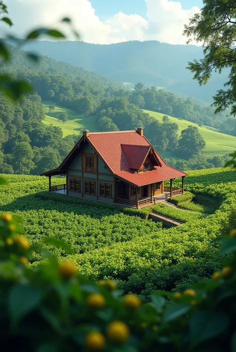 A house in Coorg with coffee fields either side