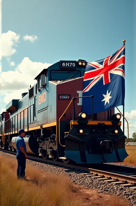 Australia flag on train on man