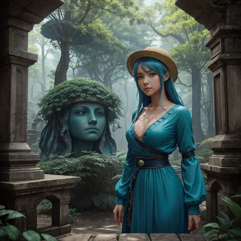 anime girl with blue hair wearing a straw hat and a blue dress, artwork in the style of guweiz, beautiful anime portrait, guweiz, beautiful anime girl, beautiful anime style, anime girl with teal hair, anime style. 8k, in the art style of bowater, beautifu...