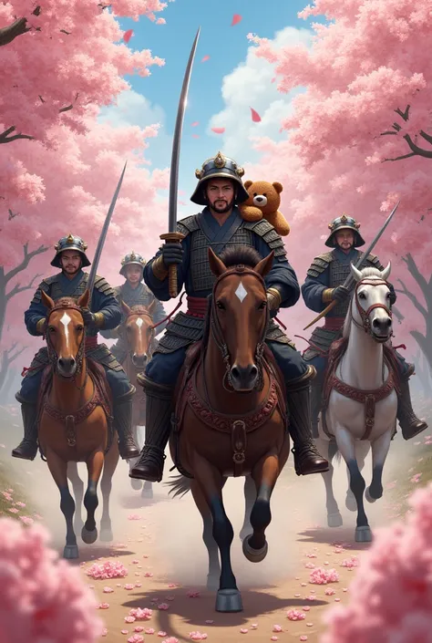 Cavalry　Bring along your teddy bear　Japanese sword　5人ぐらいのCavalryにして　Draw realistically　SakuraFubuki