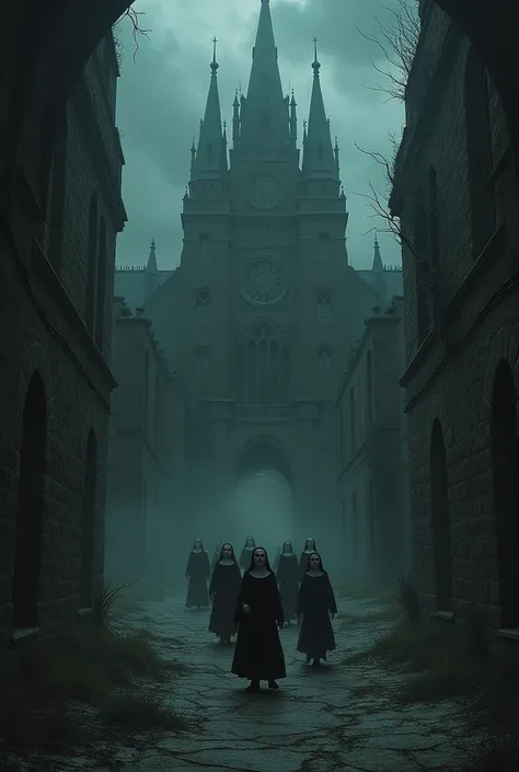 "A cursed convent surrounded by darkness, where the souls of sinners are trapped, and the nuns are bound to eternal servitude under unseen, malevolent forces."