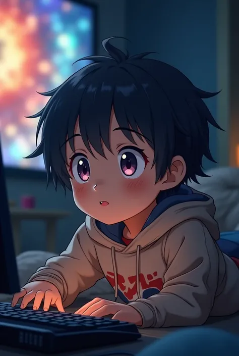 A child watching anime 