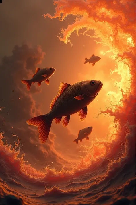 A fire sea with chocolate fish