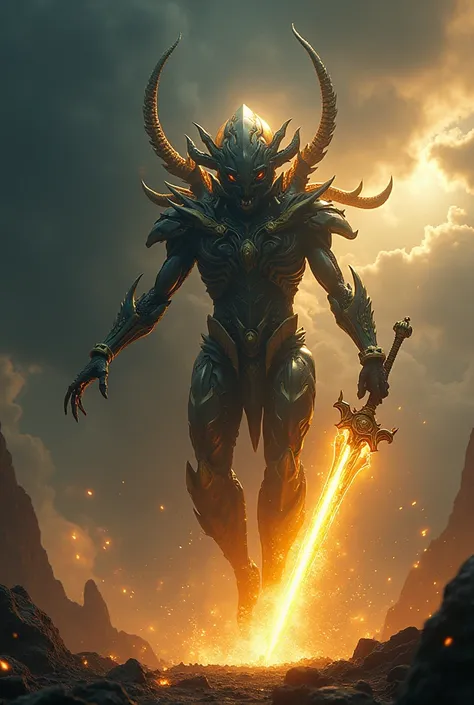 Cinematic lights,Masterpiece,8k,HDR,highly detailed ,huge alien ,sword ,gold ,gods,standing ,fight,night,realistic ,action ,flying ,movement ,jumping 