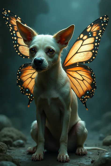 dog with butterfly wings but cursed image