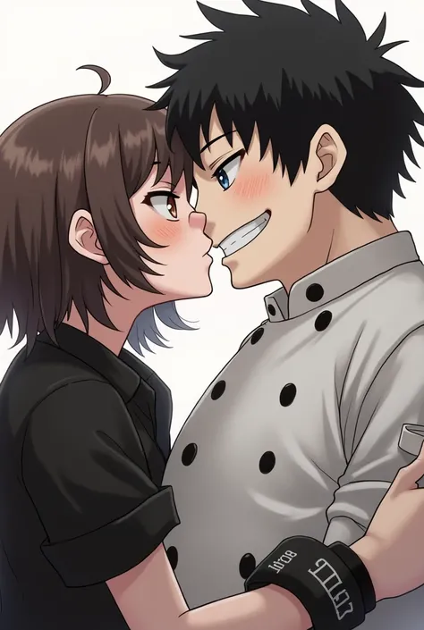 Me, a human girl (I have medium brown hair and brown eyes, white skin and use to wear black and punk acessories) kissing Teruteru Hanamura from Danganronpa. I want him to be exactly like he is in the game!