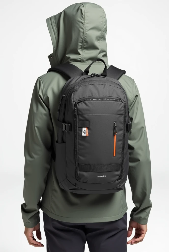 A backpack with built in hoodie. The hoodie should be attached to the upper part of the bag