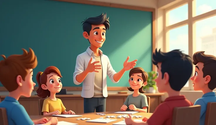 ### **Animation Style Prompt:**

Professor Harris stands at the front of the classroom, smiling warmly as he addresses the students. His expression is one of quiet confidence, and his posture is relaxed yet commanding. The students are looking at him atten...