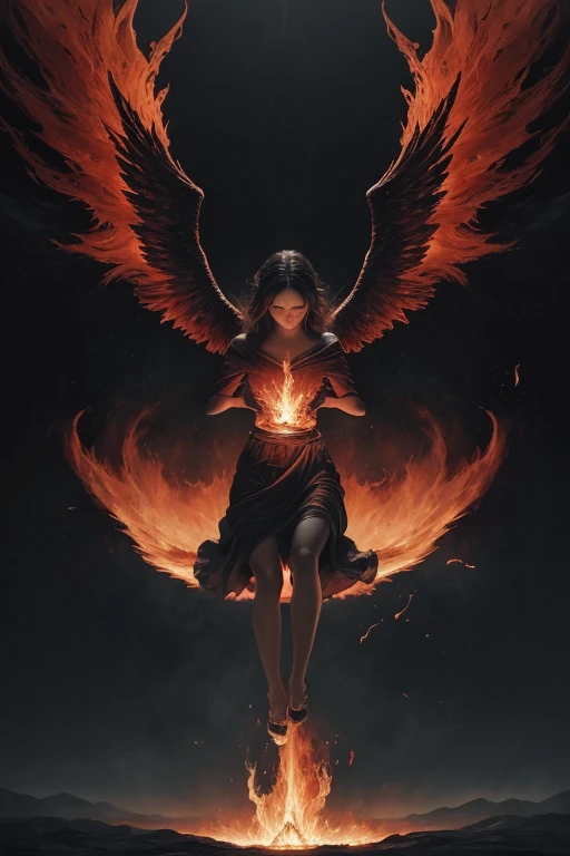 in the haunting image by rembrand, a fallen angel descends to earth in a whirlwind of fiery chaos. the painting captures the ang...