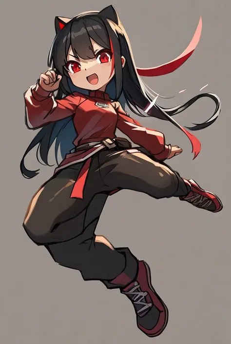 Anime Girl Long Black Hair With Red Highlights Red Eyes, Red eyes, jumping is a sticker 