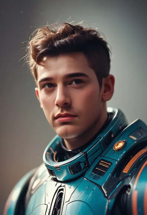 masterpiece, Best quality, realistic, Ultra detailed, sfw, headshot, portrait of a young man, starsector, sci-fi costumes, high tech gadgets, head looks to the right,