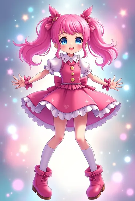 Wearing pink clothes、ピンクの髪とピンクのブーツを履いたanimeの女の子, style of Magical girl, !!Full body portrait!!, 私のドレスアップダーリンanime, Full Body Commission, Possibility of whole body use, Pink pigtails and cyan eyes, , sparkling Magical girl, Magical girl, かわいいanimeマンガスタイル, C...