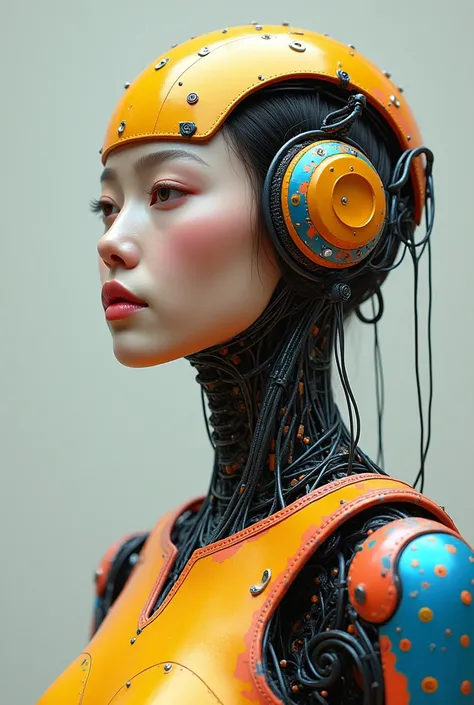 Robot human women portrait art matte color colourful textures colourful robot body texture korean face 
