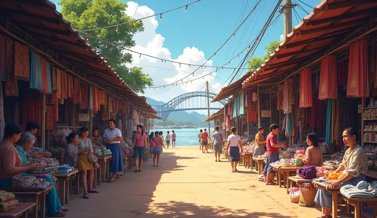 Rangsan Image of Indochina Market, located in Mueang Mukdahan District, on Samran Chai Khong Road in front of Wat Si Mongkhon Tai. In the afternoon at 4 pm, there are people shopping for various products from neighboring countries such as China, Vietnam, a...